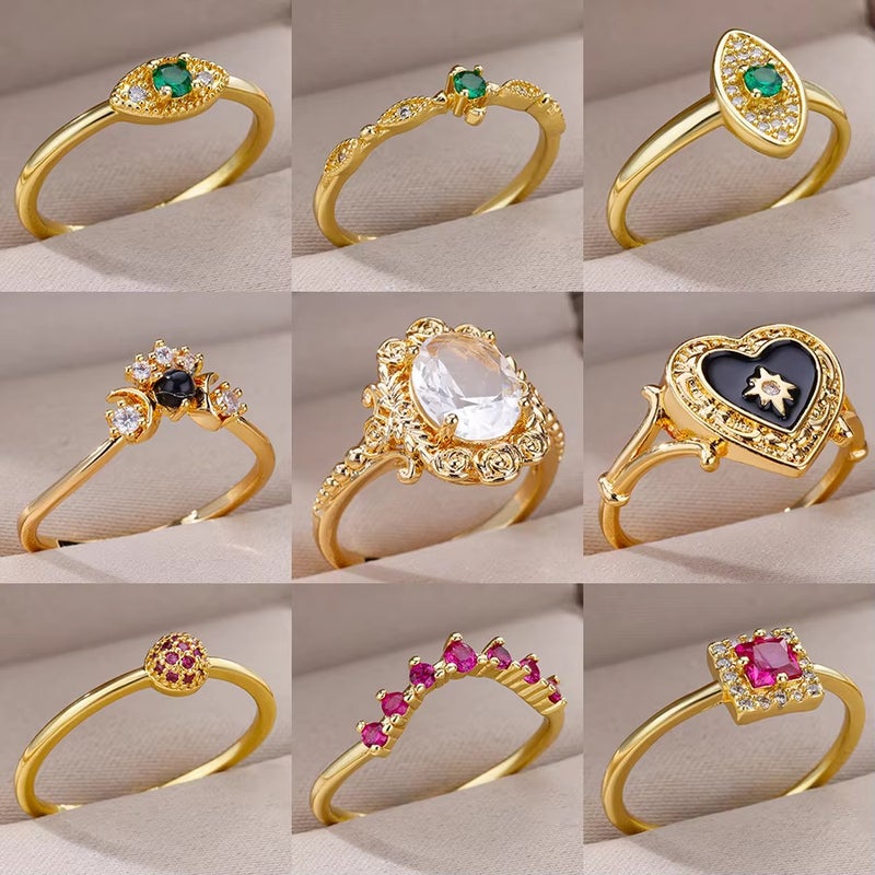 Accessible Luxury Retro 18K Gold-Plated Heart Emerald Ring With Diamonds, High-End Elegant And Versatile Ring For Women - Image 2